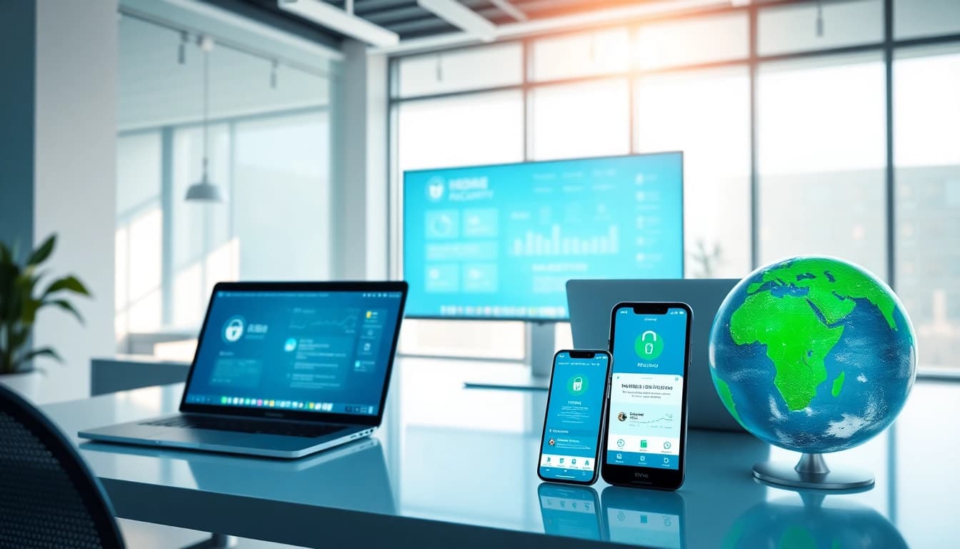 快连官网 interface displayed on modern devices in a bright workspace.