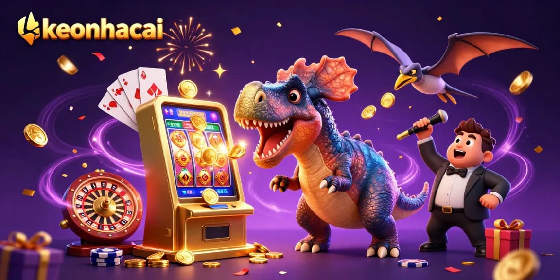 Engage with keonhacai as a pachycephalosaurus wins jackpot coins, showcasing vibrant casino action.