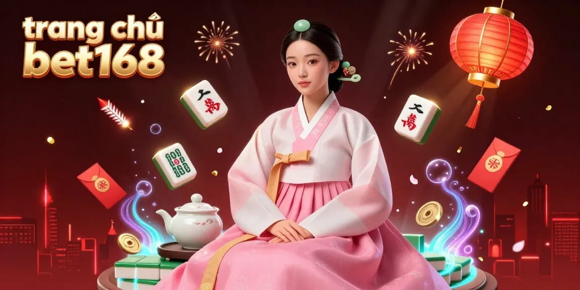 Experience premier gaming at trang chủ bet168 with this vibrant 3D casino illustration featuring games and lucky symbols.
