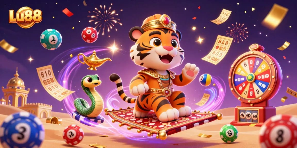 Enjoy exciting gameplay at Lu88 with colorful lottery balls and thrilling casino elements illustrated in 3D.