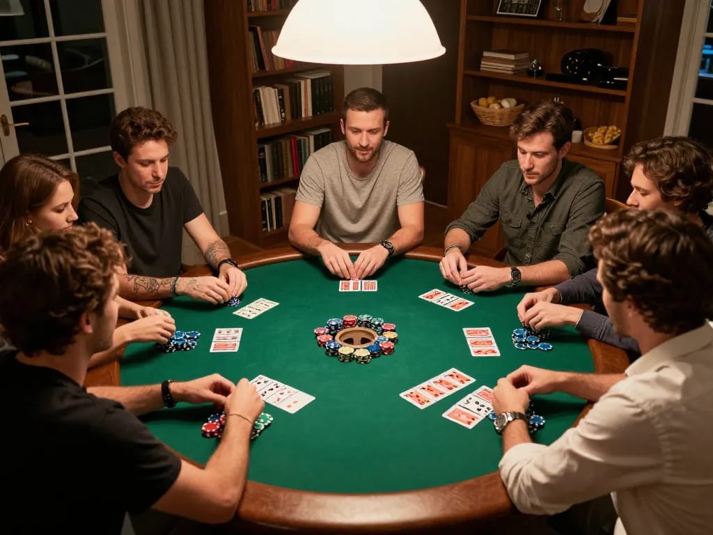 Engaging poker night with friends showcasing strategy and fun at home, featuring 79KING gameplay moments.