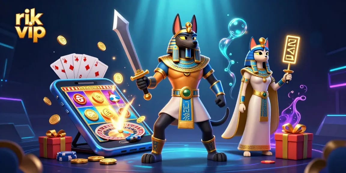 Engage with rik vip's stunning slots and dynamic casino atmosphere through an energetic illustration.