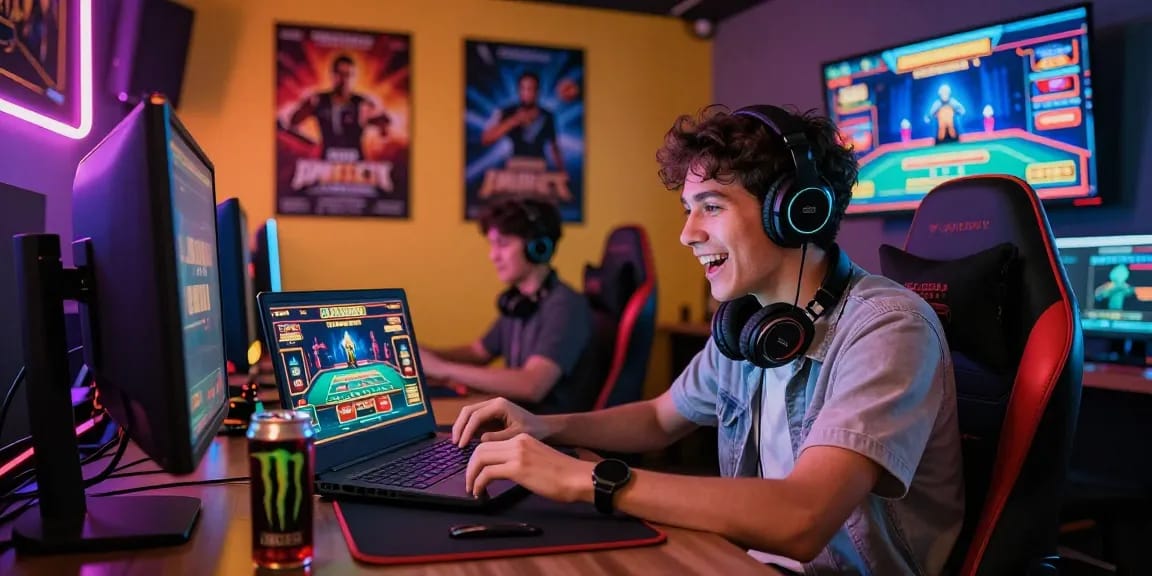 Player engaging with bl 555 online live casino game in a vibrant gaming setup.
