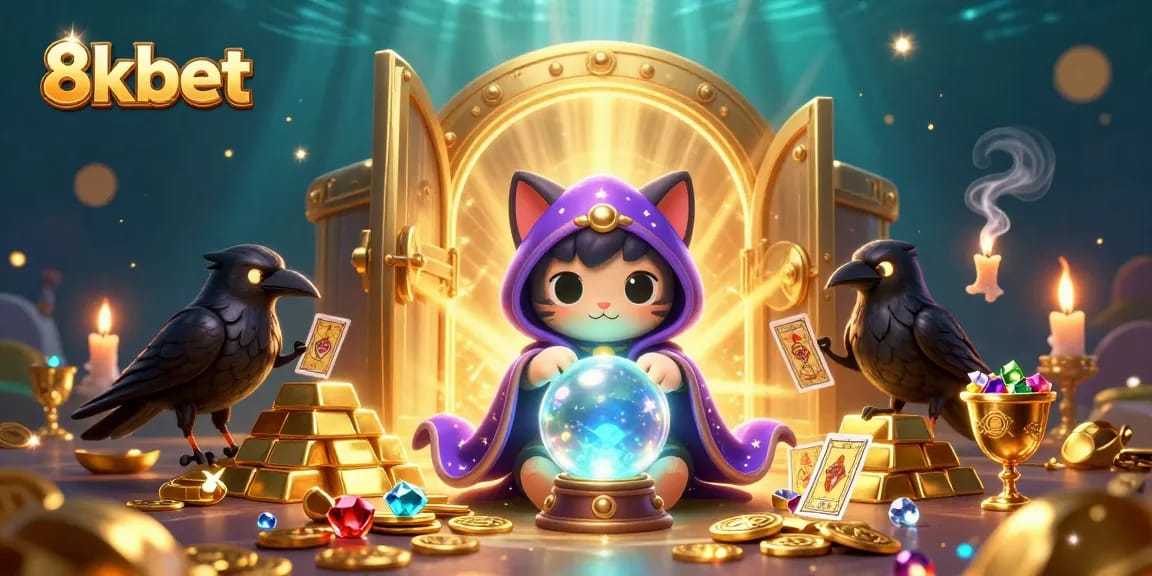 Engaging 3D casino scene with 8kbet characters amidst treasure, jewels, and popular game elements.