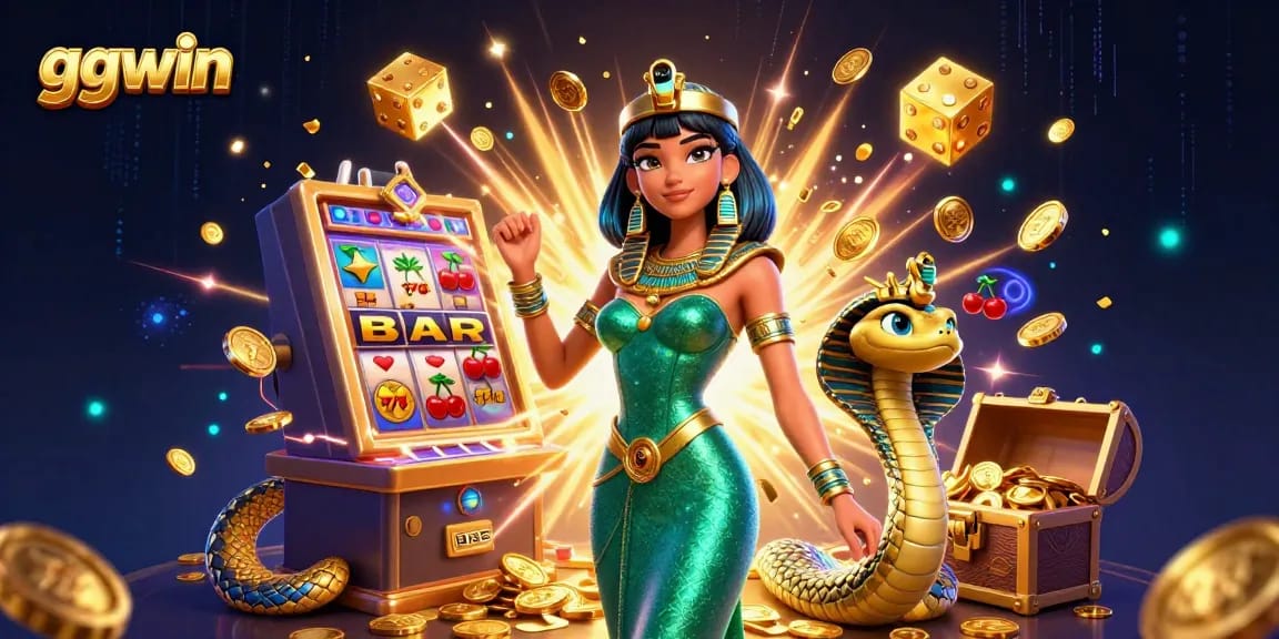 Experience big wins with ggwin in a vibrant 3D casino scene filled with jackpots and golden treasures.