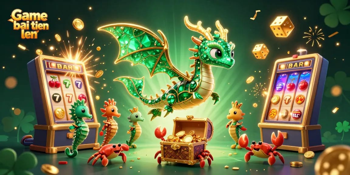 Play Game bai tien len in an exciting, vibrant, detailed casino scene full of action and fun.