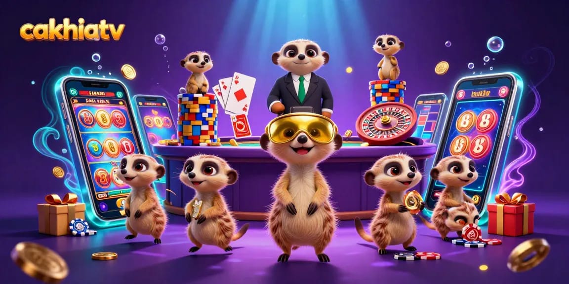 Experience the excitement of cakhiatv with cartoon meerkats orchestrating a lively casino atmosphere.