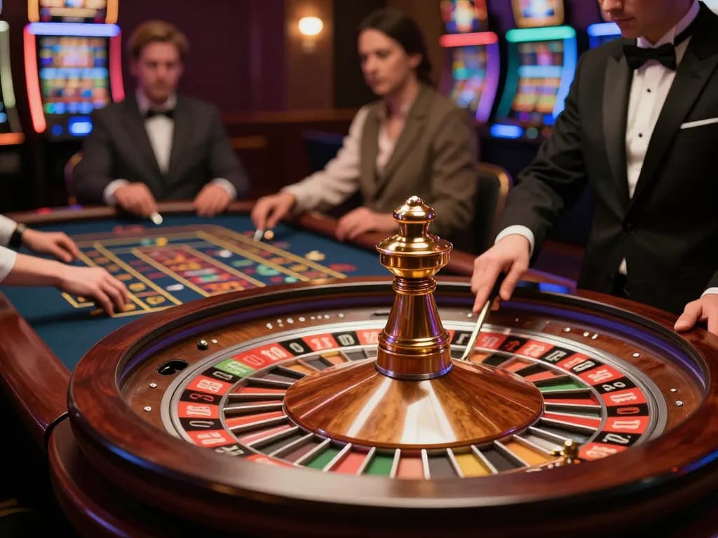 Players engaging in a thrilling roulette game at cm88casino, placing bets and watching the spinning wheel.