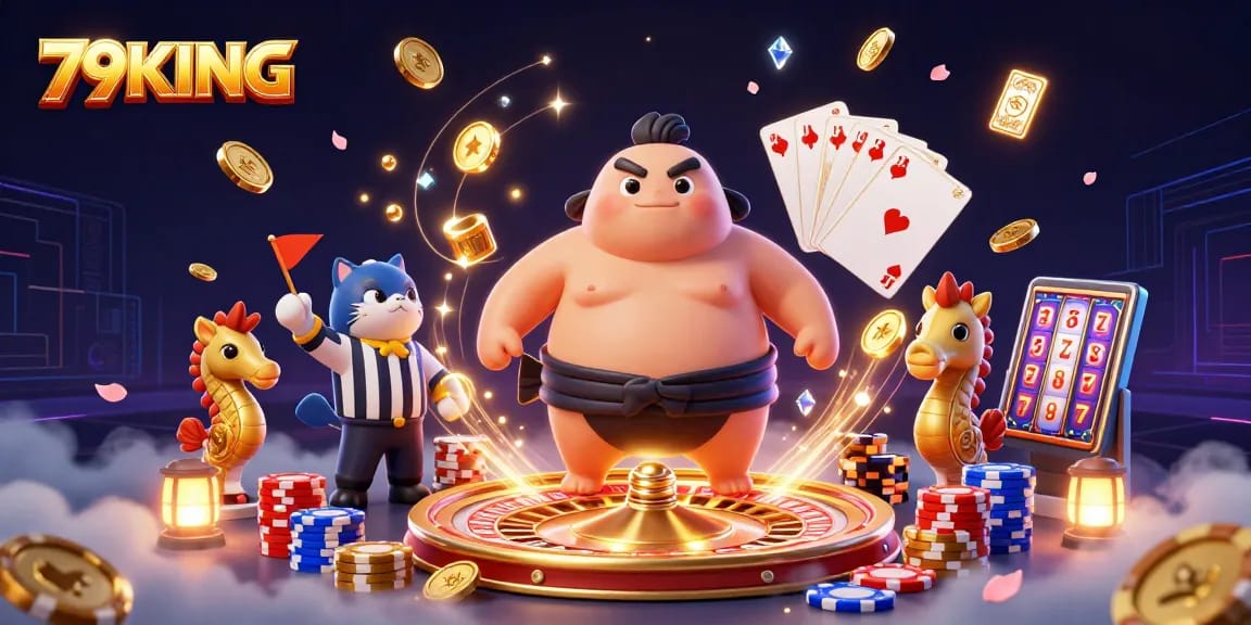 Experience 79KING's thrilling underwater casino atmosphere with unique characters and vibrant game elements.