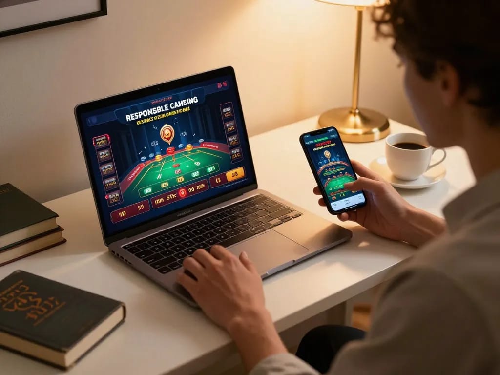 Engaged user at home playing casino games on 98wincom while managing bankroll.