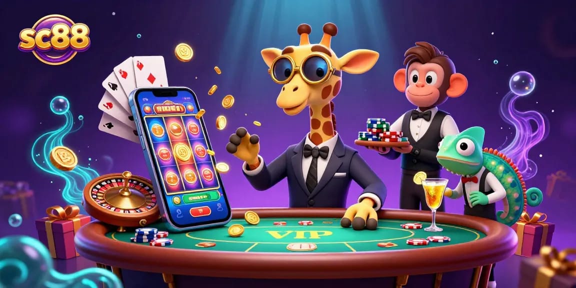Experience the excitement of sc88 with high-roller giraffe and lively casino characters in action.
