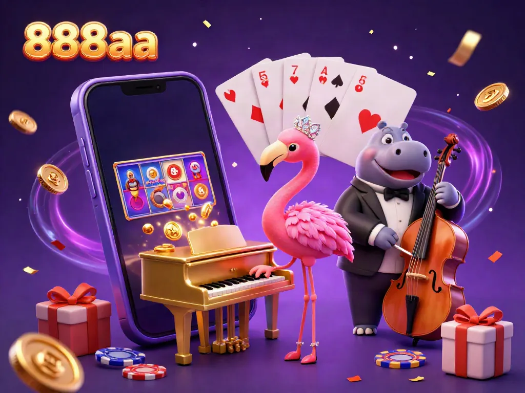 Experience the excitement of online gaming with 888aa as flamingo and hippo bring the casino to life.