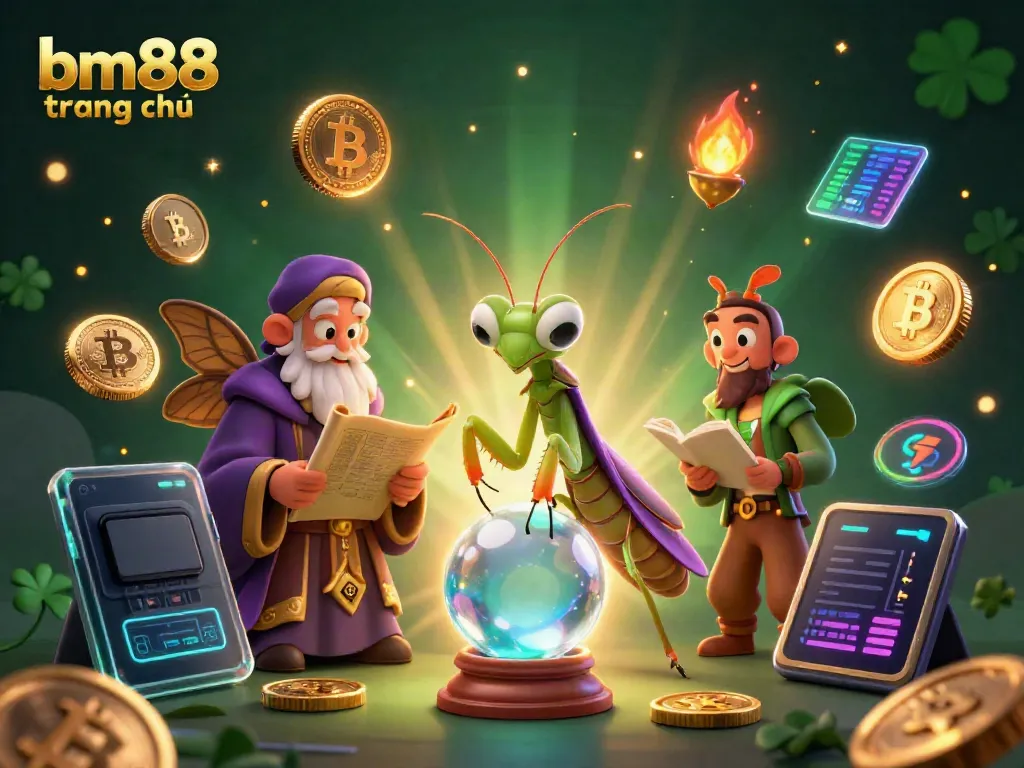 Experience the magic at bm88 trang chủ with vibrant characters and glowing crypto elements in a dynamic casino setting.