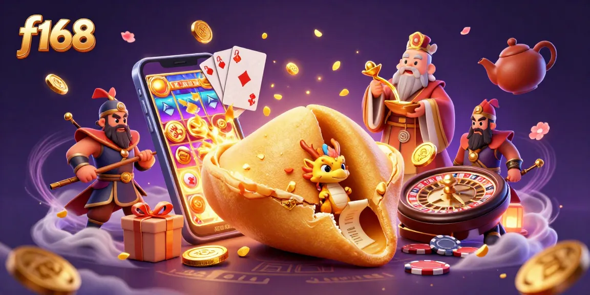 Engage with f168 casino fun featuring a giant fortune cookie and dynamic gaming elements.