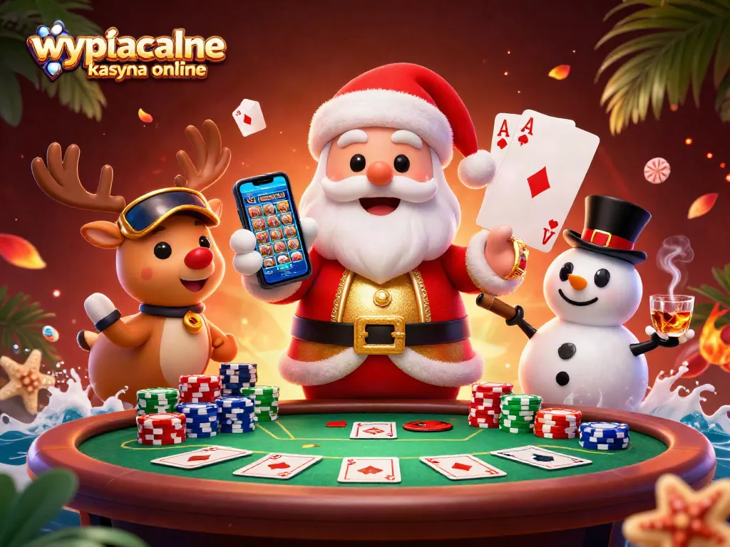Experience winning moments at wypłacalne kasyna online with festive characters and vibrant casino elements.