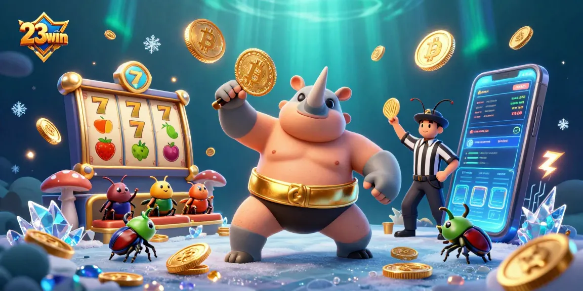 Engage in thrilling 23win slots action with vibrant characters in a lively casino environment.