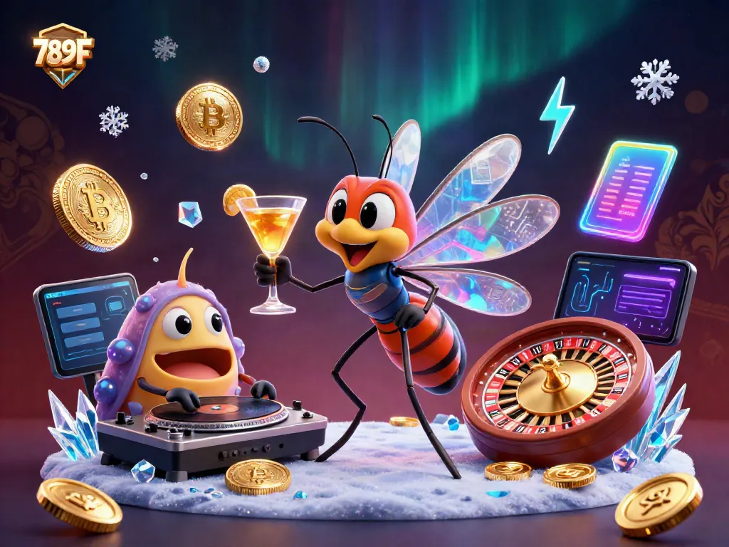 Experience vibrant gaming at 789F with a lively casino scene, showcasing unique characters and crypto elements.
