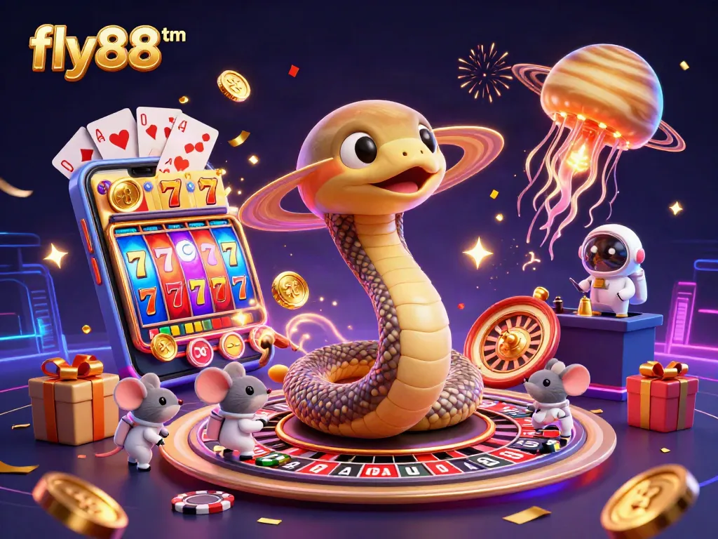 Experience thrilling gameplay with fly88tm as astronaut mice bet on Saturn's roulette rings amid cosmic excitement!