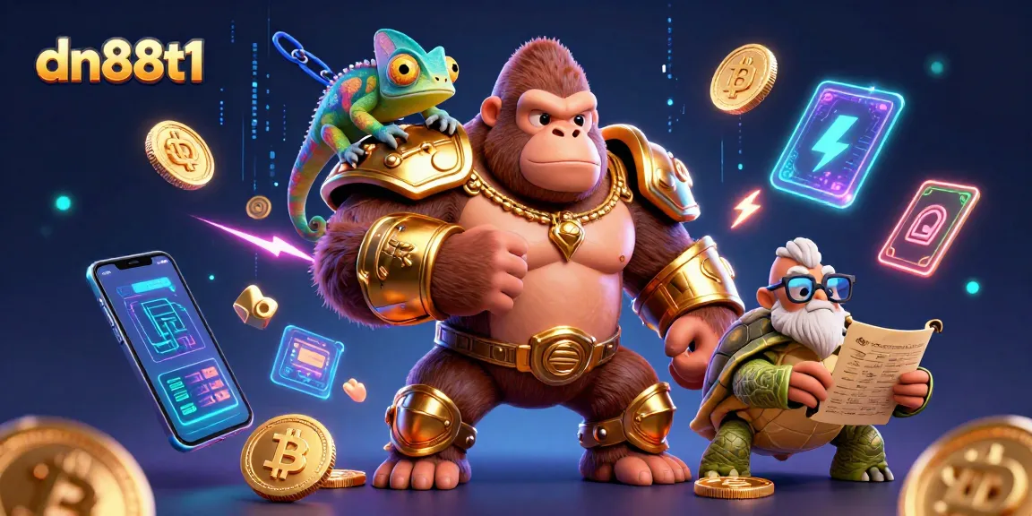 Experience the thrilling action at dn88t1 with a gorilla king, chameleon companion, and tortoise elder in a vibrant casino scene.