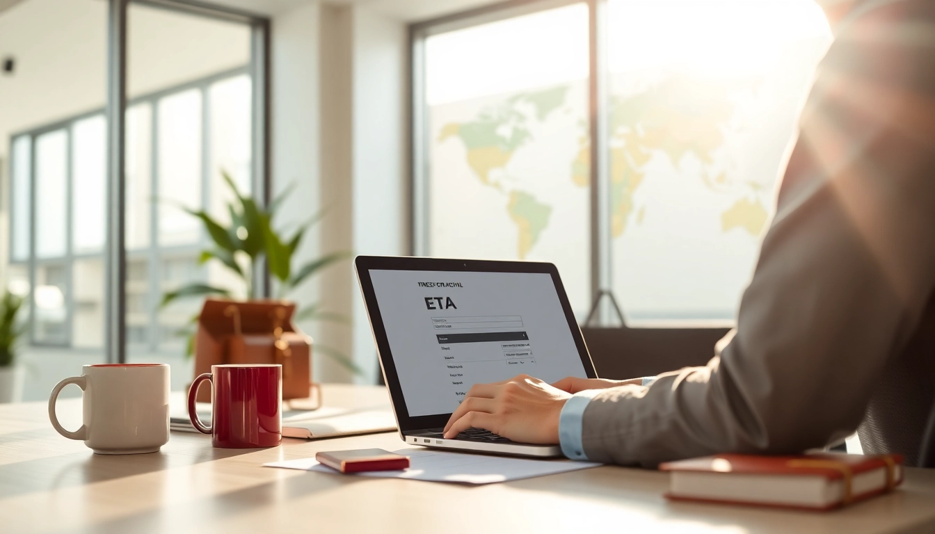Complete your eta application uk efficiently at a modern desk setup.