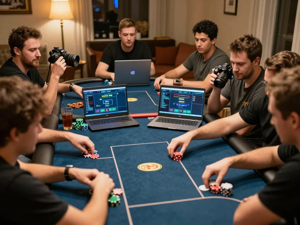 Sunwin players strategizing during an exciting online poker session at home.