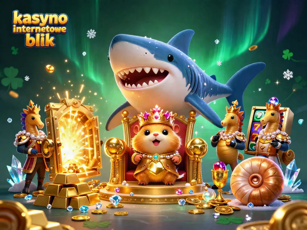 Experience the excitement of kasyno internetowe blik with a vibrant 3D gambling scene featuring unique characters and treasures.