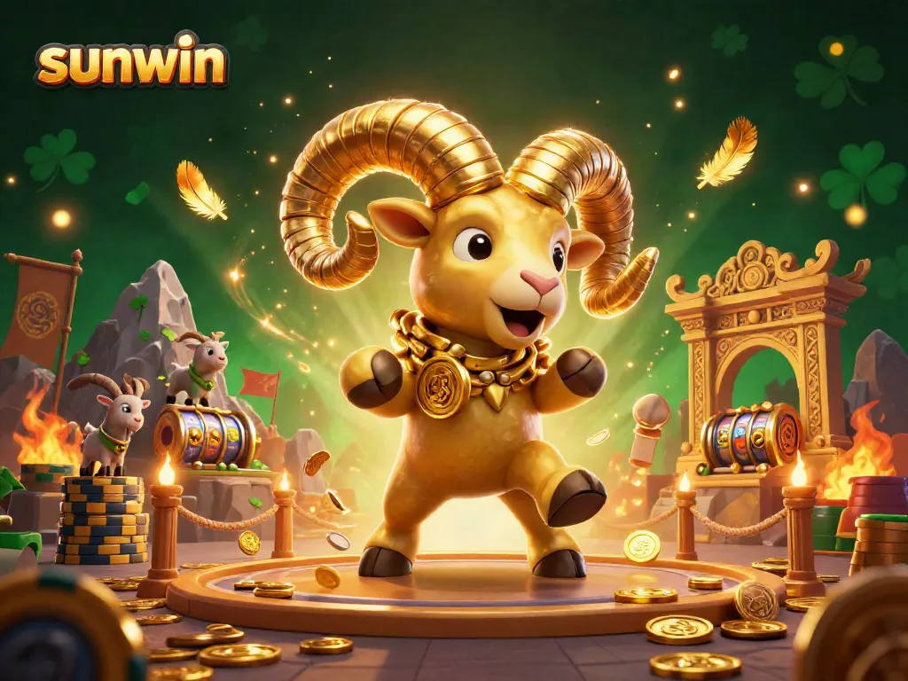 Experience thrilling gameplay with the sunwin golden ram charging through a vibrant casino scene.