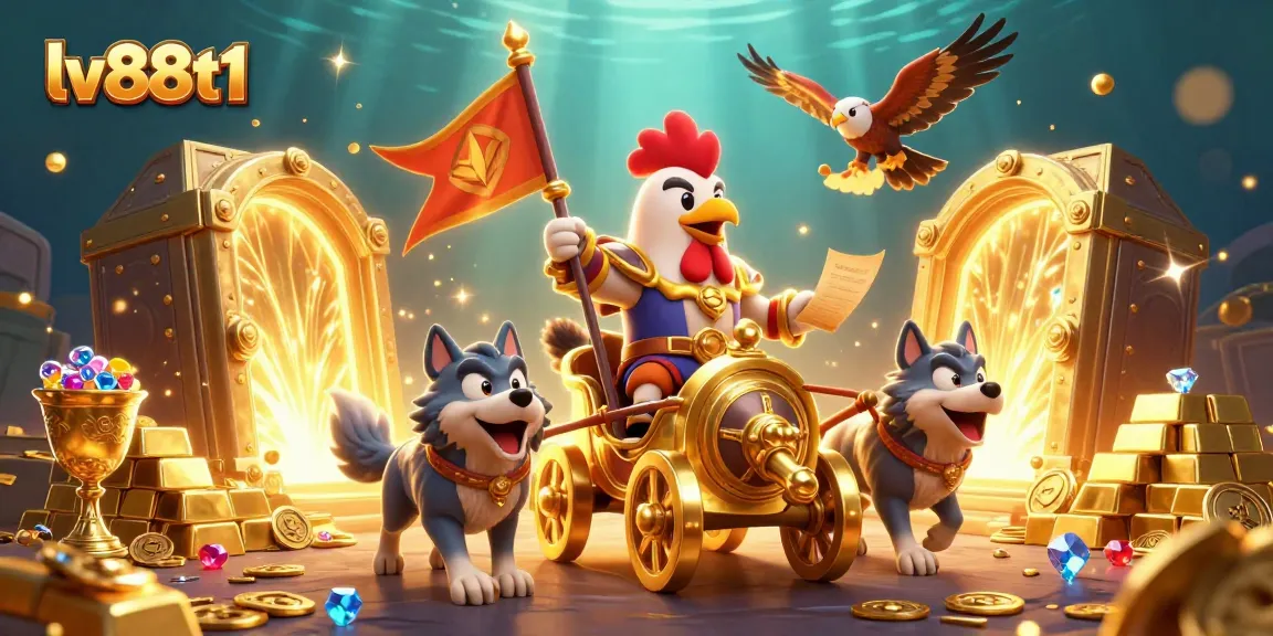 Experience lv88t1's thrilling gaming adventure with vibrant 3D characters amidst sparkling treasures.
