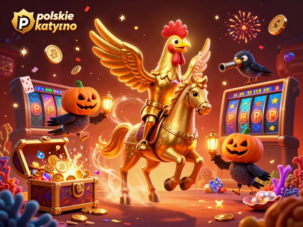 Explore dynamic action in polskie kasyno bitcoin with vibrant coins and characters in carnival atmosphere.