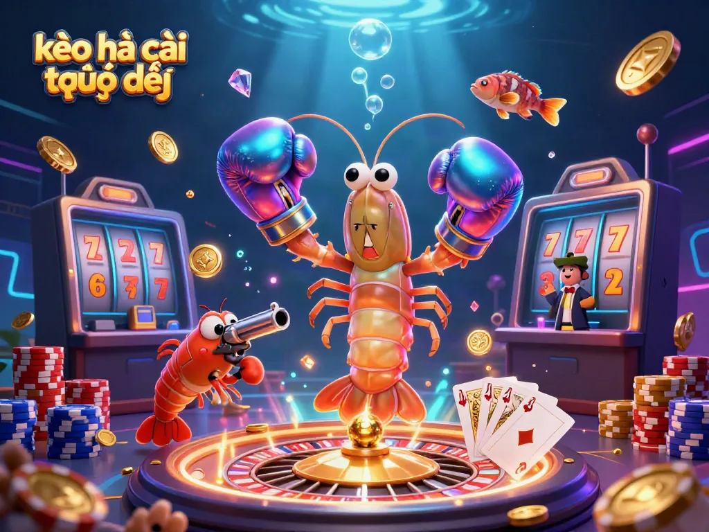 Engage with kèo nhà cái trực tiếp through this vibrant 3D illustration showcasing energetic gambling elements.