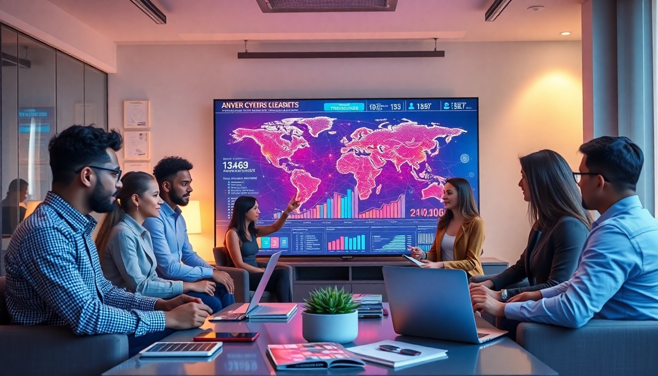快连官网 showcasing innovative global network solutions in a modern office filled with technology and collaboration.