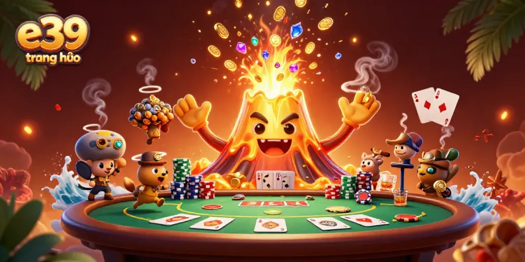 Experience big wins at e39 trang chủ with a thrilling scene of treasure eruption and poker excitement.
