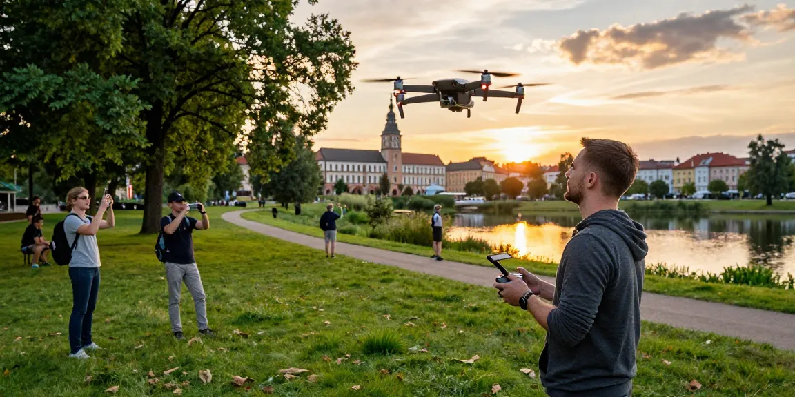 latanie dronem olsztyn - entuzjasta dronów sterujący dronem w malowniczej scenerii Olsztyna