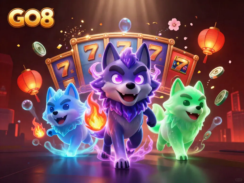 Engage in thrilling gaming with GO8's stunning visuals featuring slots and dynamic characters.