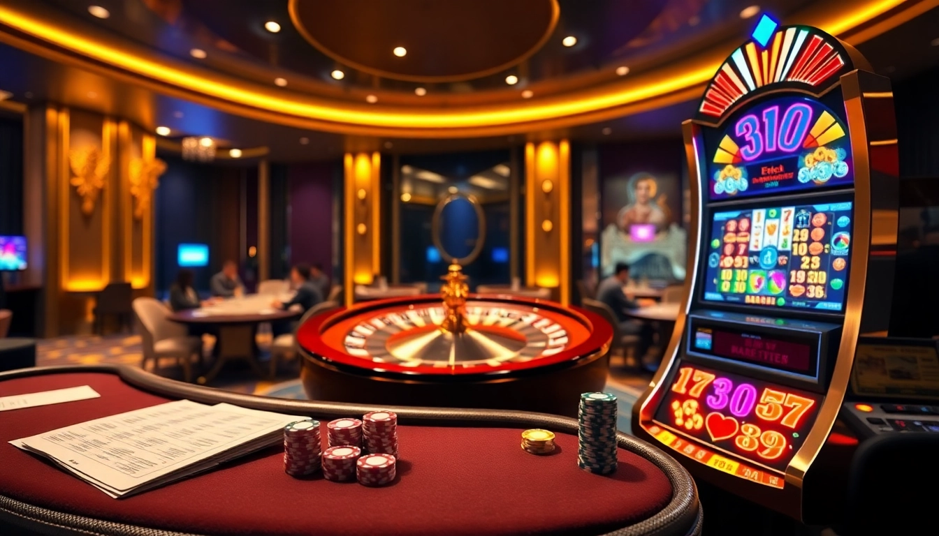 Experience the excitement of gambling at MM88 with vibrant casino visuals, poker chips, and roulette.