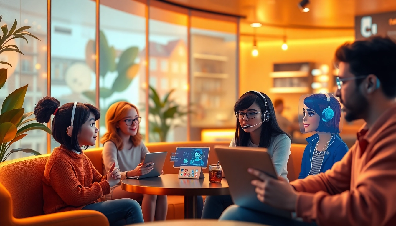 Engaging interaction in a virtual café with AI characters on the crushon ia platform.