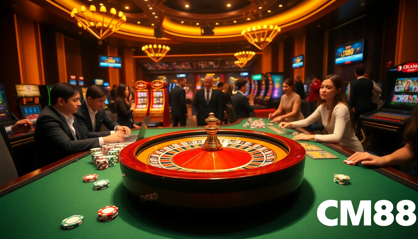 Experience thrilling roulette gameplay at CM88 casino, featuring vibrant chips and professional players.