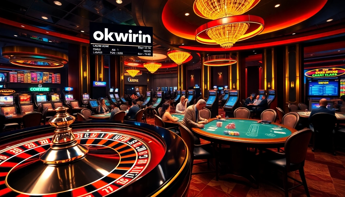 Players enjoying high-stakes games at an opulent casino featuring okwin graphics and vibrant atmosphere.