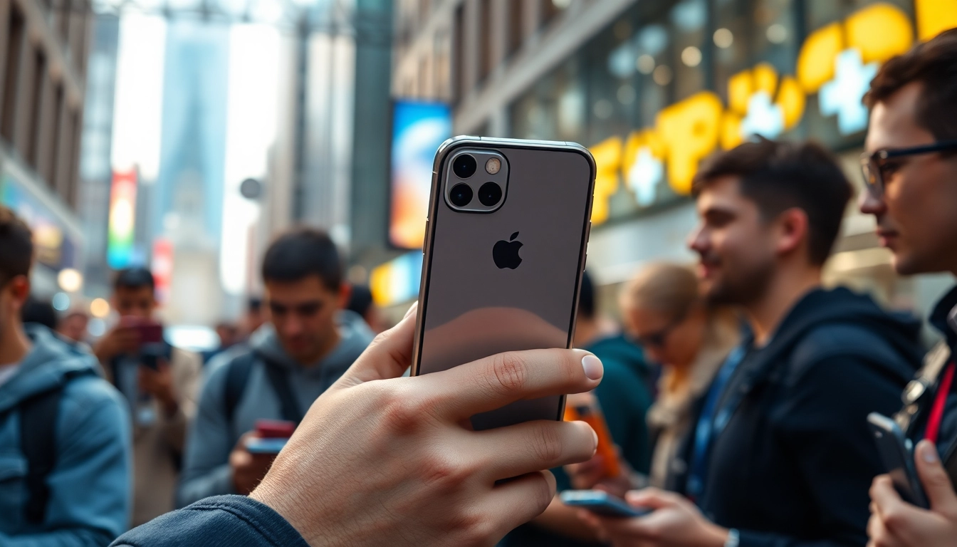 Używanie iPhone z innowacyjnymi funkcjami w nowoczesnym otoczeniu.