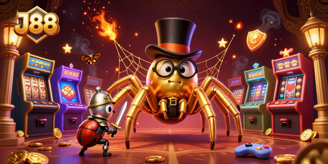 Experience the excitement of J88 in this vibrant casino-themed 3D illustration showcasing thrilling slot machines and enchanting characters.