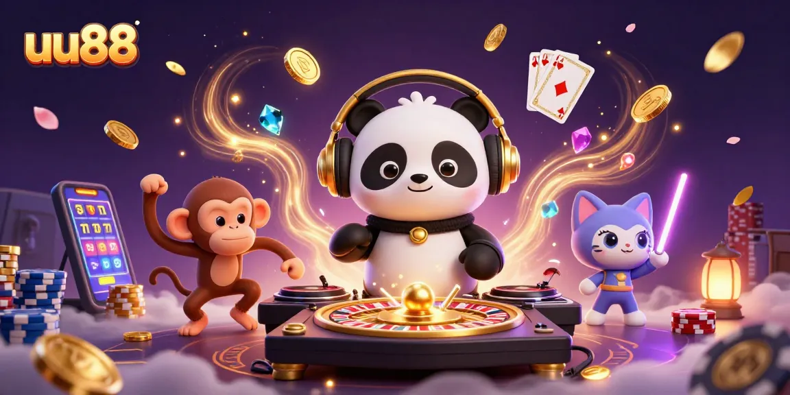 Experience exciting gaming at uu88 with lively characters in a vibrant casino-themed art scene.