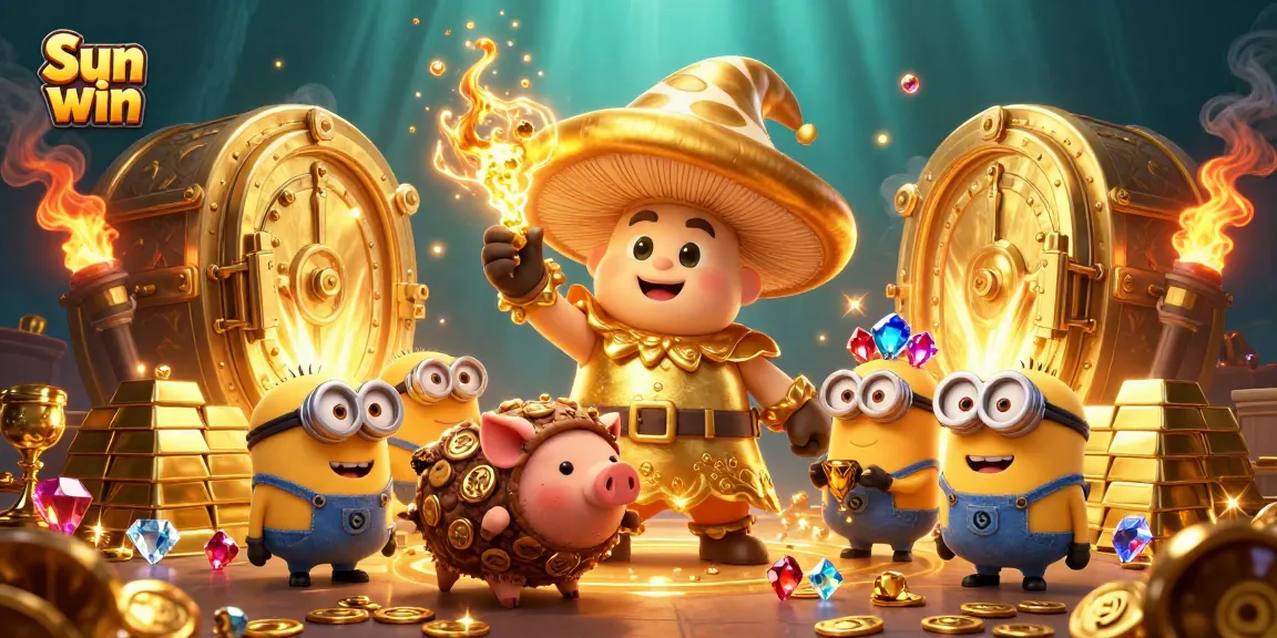 Win big with Sun win in this vibrant 3D illustration of magical treasures and gems.
