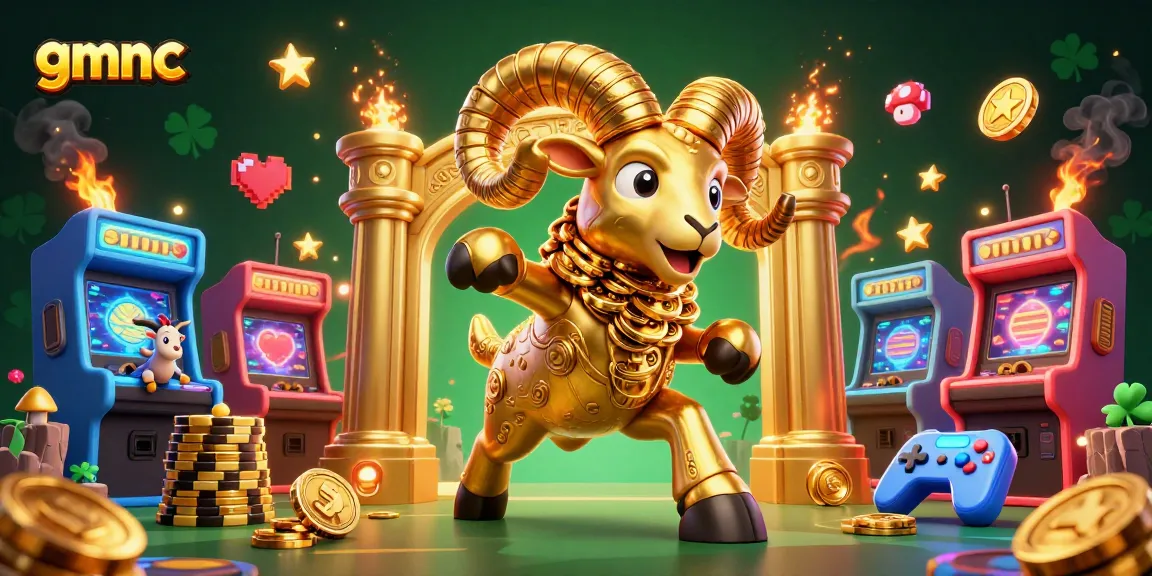 Experience thrilling gaming at gmnc with a golden ram charging through a colorful casino atmosphere.