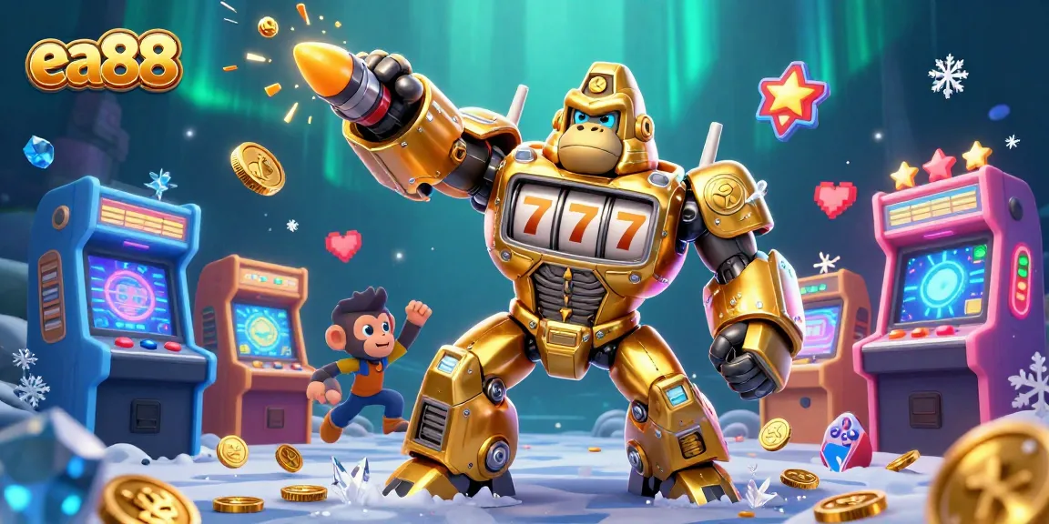 Experience the breathtaking world of ea88 through this vibrant 3D illustration filled with casino-themed elements.