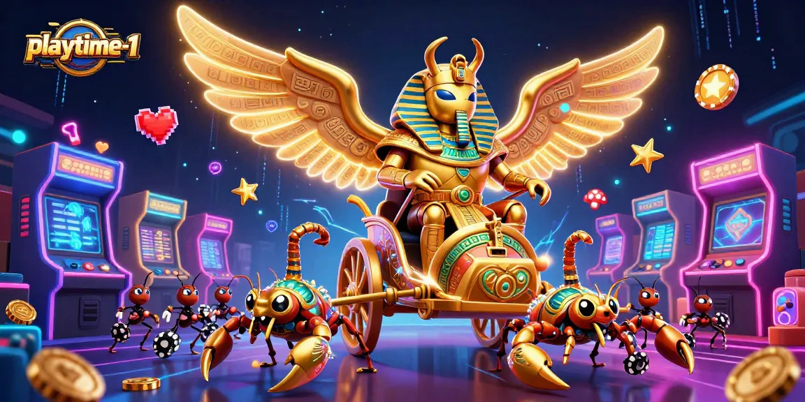 Experience thrilling gaming action at playtime-1 with vibrant characters and casino elements.