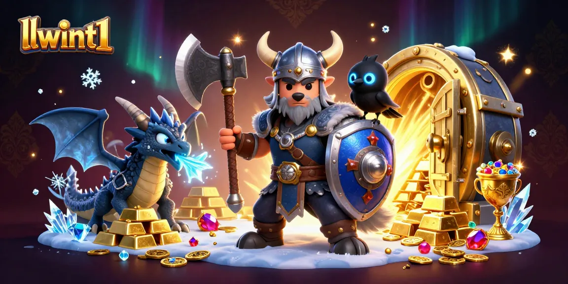 Experience thrilling action with llwint1 as a Viking wolf warrior, icy dragon, and glowing raven in a rich casino scene.