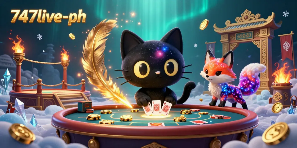 Experience vibrant casino adventures with 747live-ph, where the cosmic cat and nebula fox capture golden chips and cards.