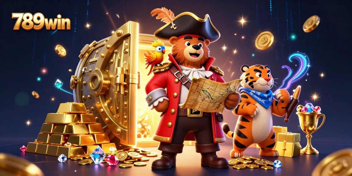 Experience the thrill of 789win with a pirate scene filled with treasure and excitement in this vibrant illustration.