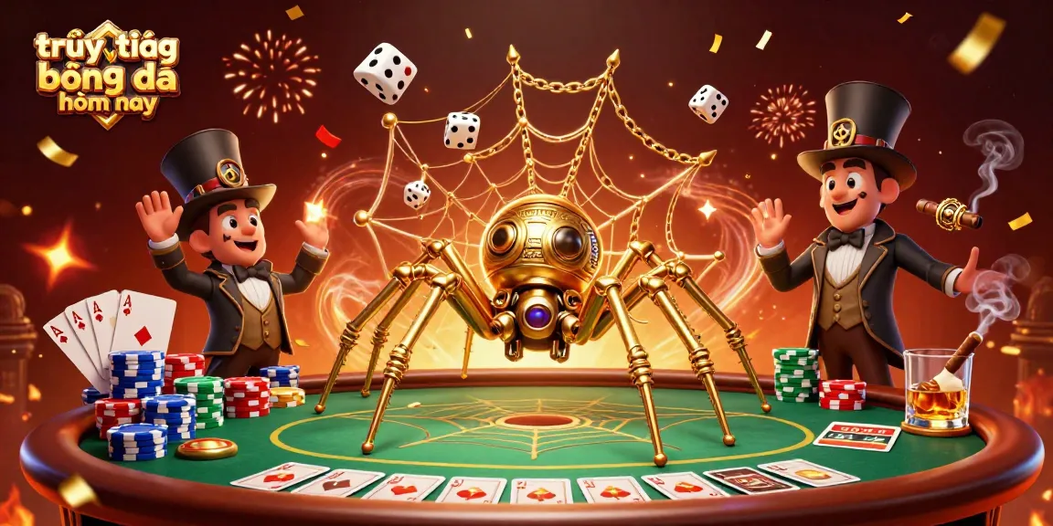 Experience the excitement of trực tiếp bóng đá hôm nay with a vibrant steampunk spider web and playful Victorian characters.