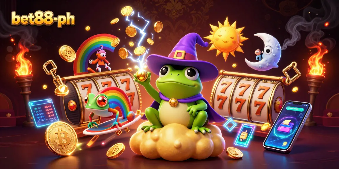 Experience the excitement of bet88-ph with cartoon characters amidst golden coins and vibrant casino elements.
